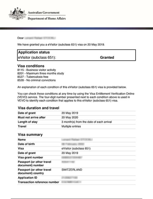 Australia visitor visa form