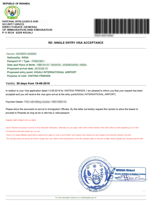 visa application letter rwanda