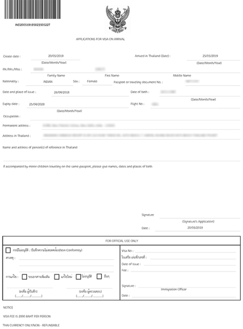Thailand online visa application form