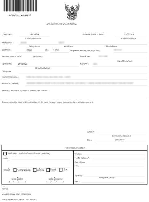 Thailand visa on arrival online filling application form